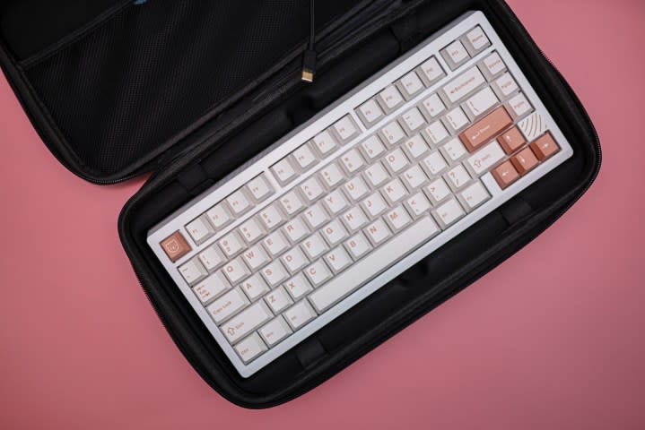 The Boog75 keyboard inside its carrying case.