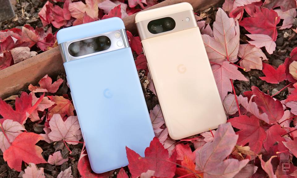 The Pixel 8 is slightly more compact than last year's phone while the Pixel 8 Pro features a new matte glass back. 