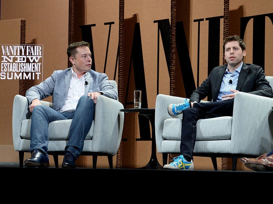 L-R) Tesla Motors CEO and Product Architect Elon Musk and Y Combinator President Sam Altman speak onstage during "What Will They Think of Next? Talking About Innovation" at the Vanity Fair New Establishment Summit at Yerba Buena Center for the Arts on October 6, 2015 in San Francisco, California.