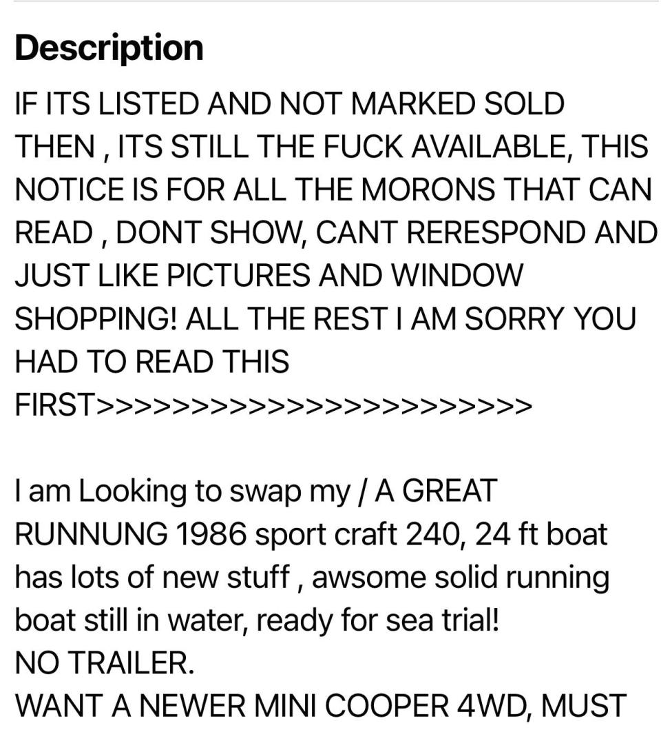 an angry seller on FB marketplace