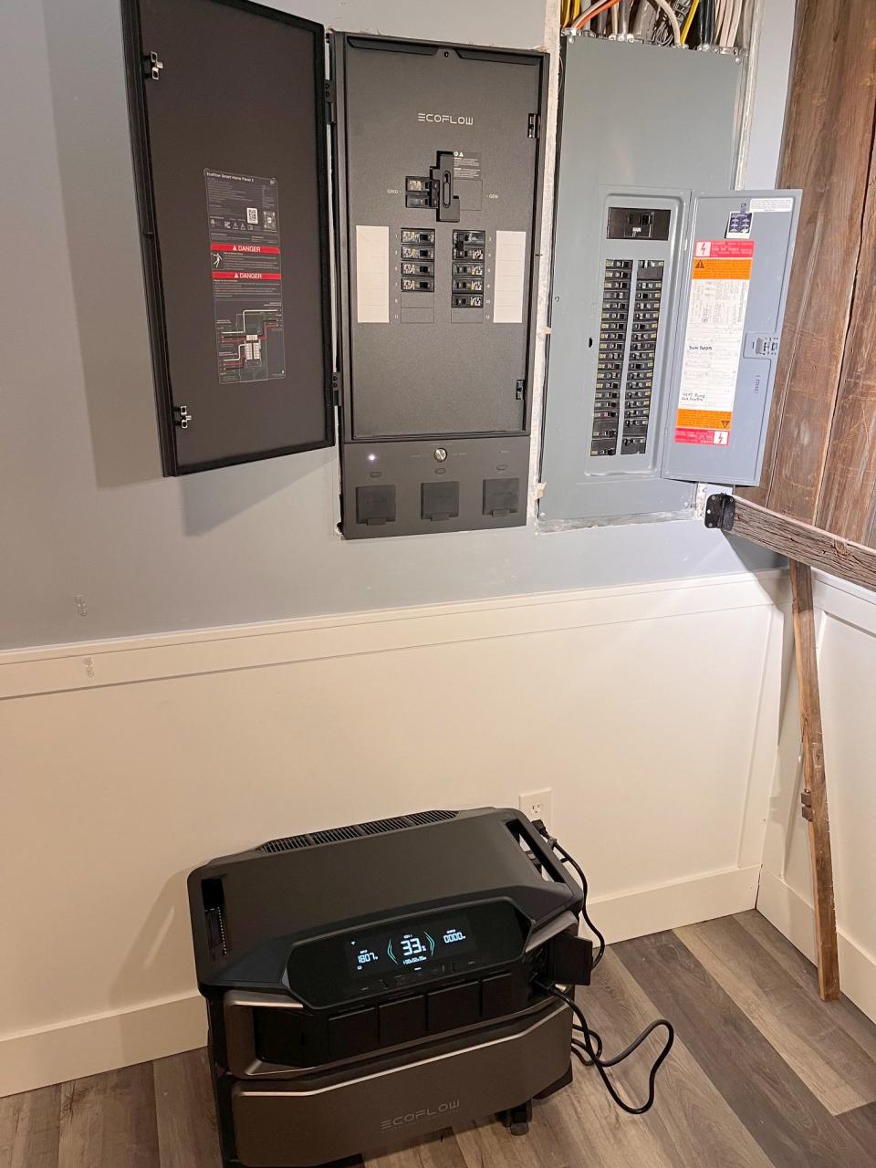 A photo of the Delta Pro Ultra getting its initial charge before being plugged into the Smart Home Panel 2.