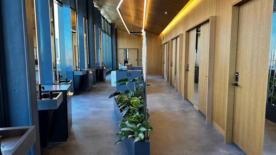 Google's all-gender bathroom with floor-to-ceiling windows