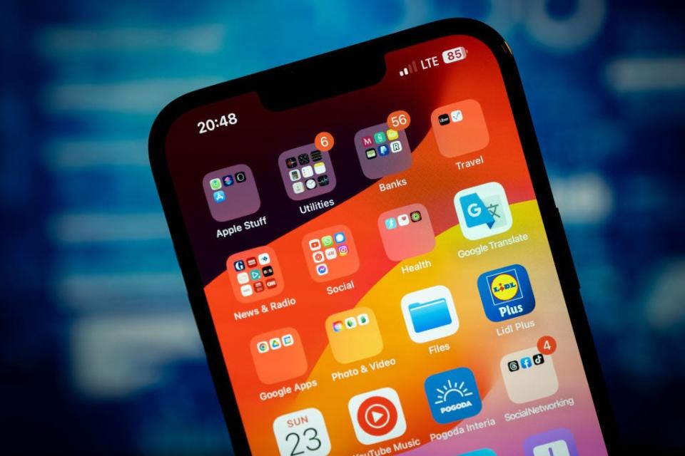 An iPhone home screen is seen with different applications in this illustrtion photo taken in Warsaw, Poland on 21 November, 2023.