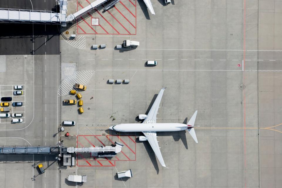 aerial stock photo of a plane