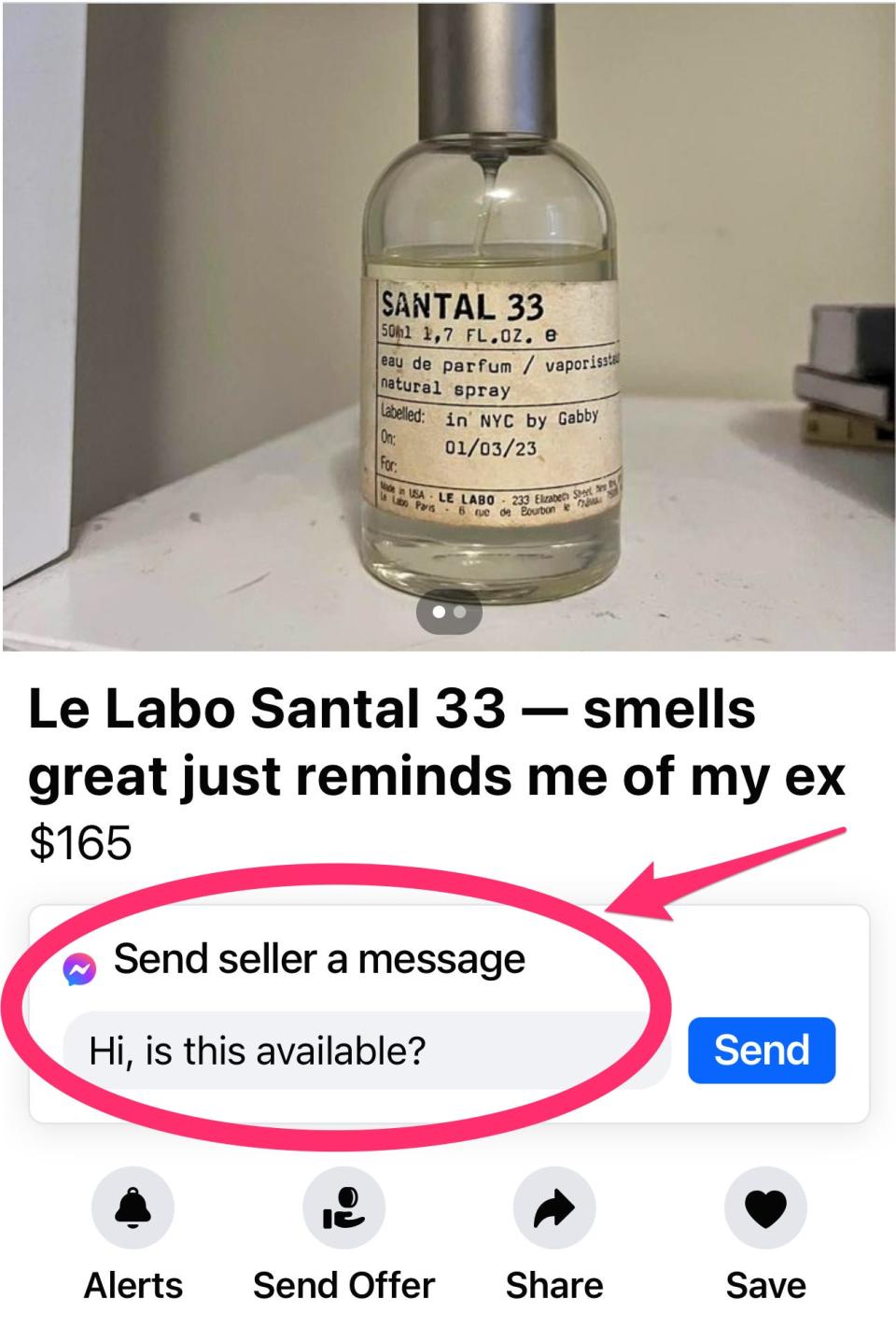 a bottle of perfume sold on facebook marketplace