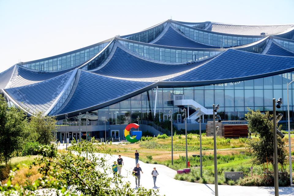 Google's Bay View campus with a roof that resembles waves.