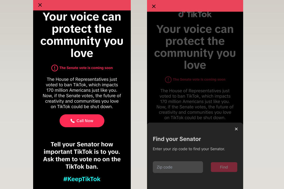 TikTok is pushing new in-app messages urging users to call lawmakers.