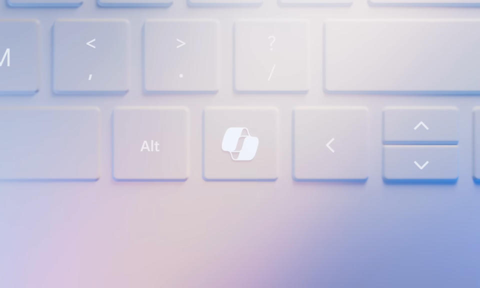 Image of a Windows keyboard with a dedicated Copilot AI key between the left arrow and Alt keys.
