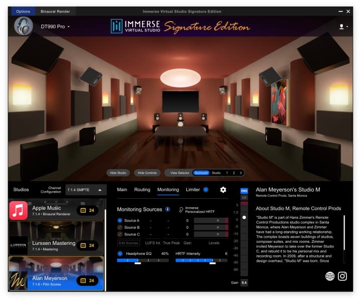 Screenshot of Embody's Immerse Virtual Studio software.