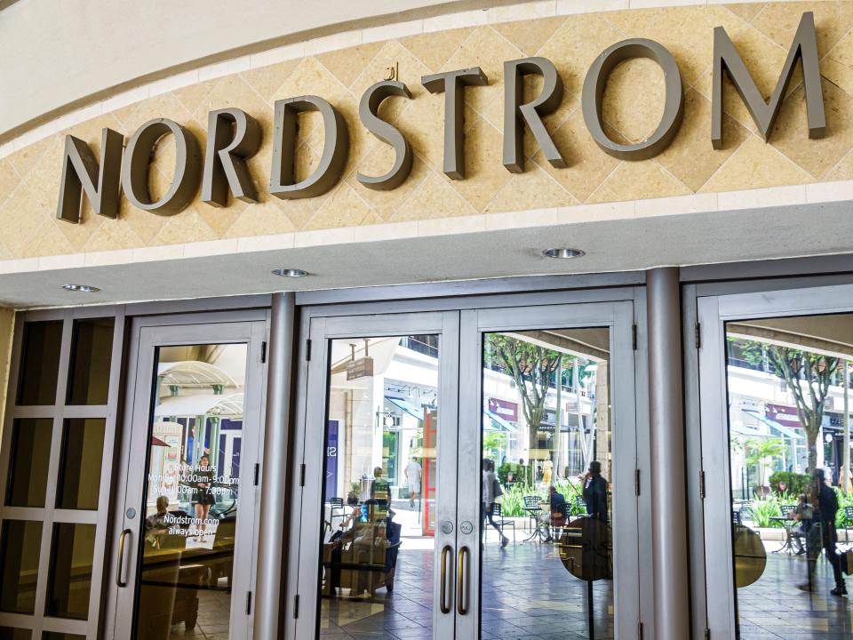 A set of doors outside a Nordstrom department store.