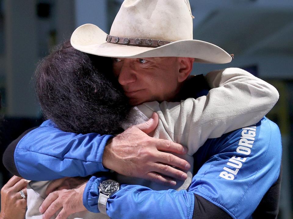 Jeff Bezos hugging his mother