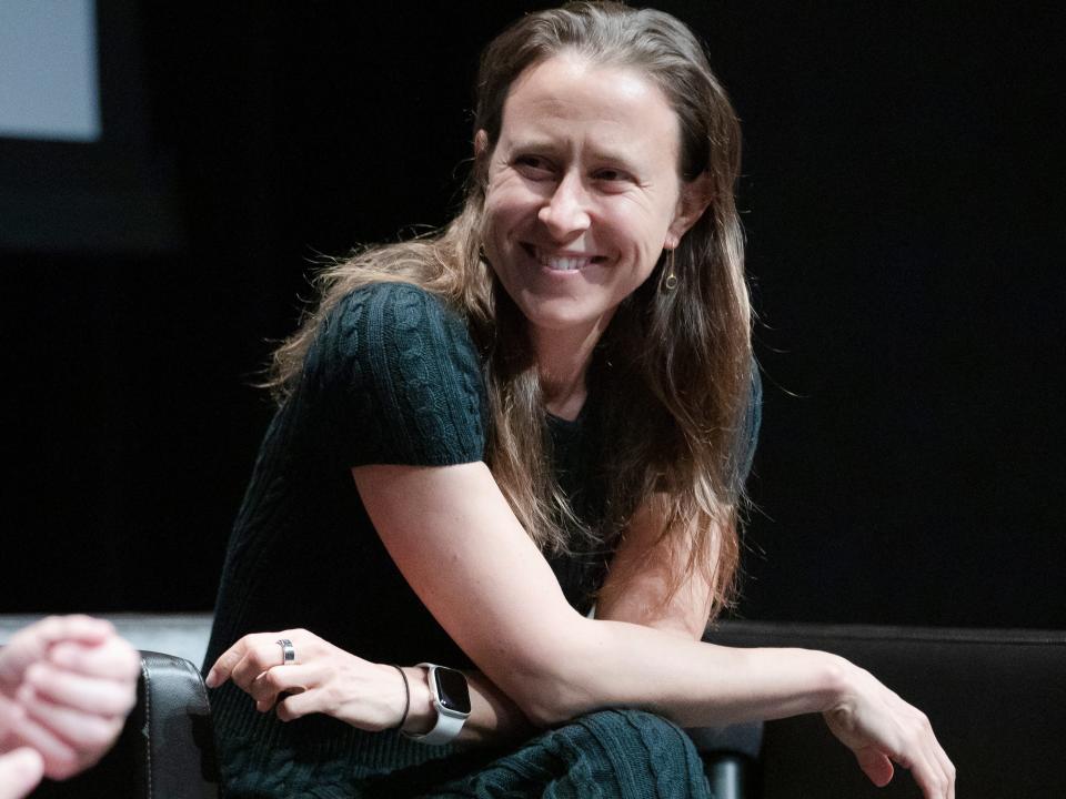 Anne Wojcicki (R), founder and CEO of 23andMe, and Marcus Wallenberg speaking