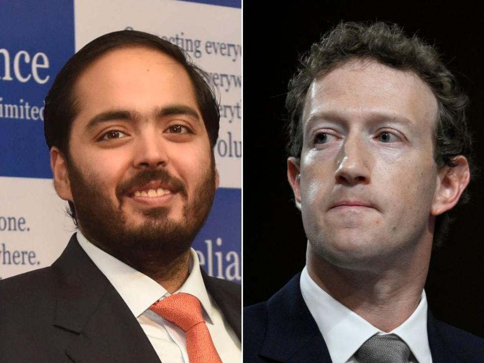 Anant Ambani (left) and Mark Zuckerberg (right).