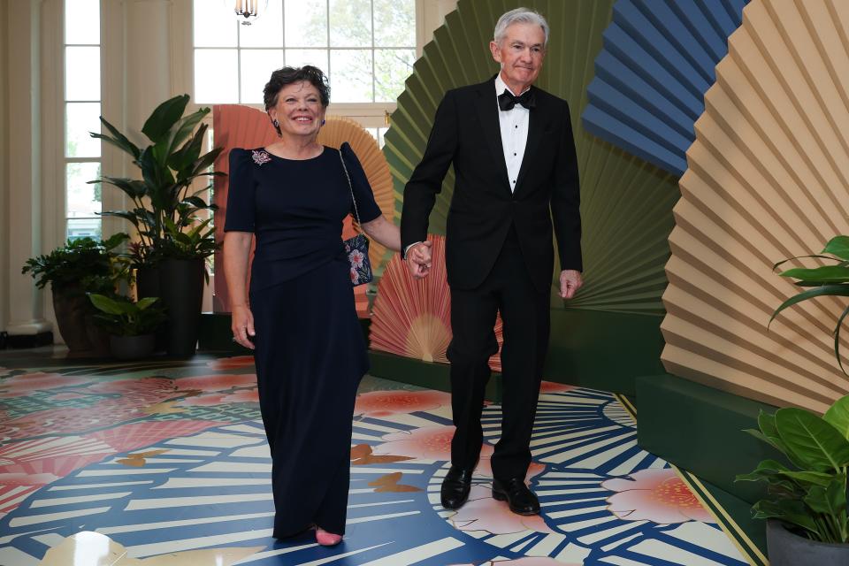 Federal Reserve Chairman Jerome Powell and his wife Elissa Leonard at the White House state dinner
