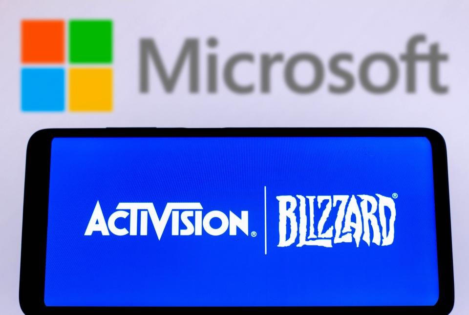 Microsoft logo and Activision Blizzard logo