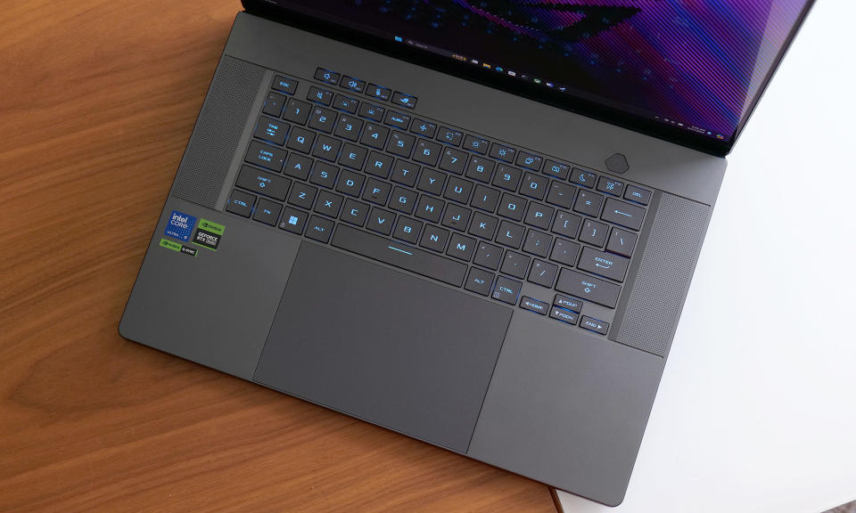 The ASUS ROG Zephyrus G16 has a spacious keyboard and a massive touchpad. We just wish it had per-key RGB lighting instead of a single-zone setup. 