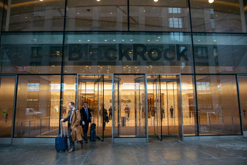 Doors to the BlackRock headquarters in the Hudson Yards section of New York City.
