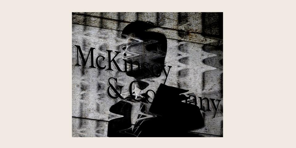 A distorted man behind a McKinsey logo