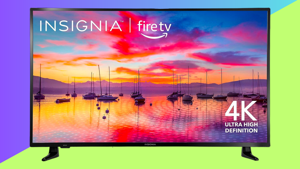 Insignia 50-inch TV against a colorful background