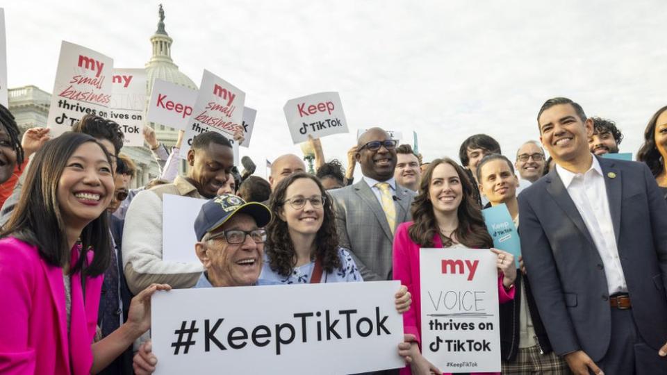 TikTok content creators protest against a potential ban outside the US Capitol