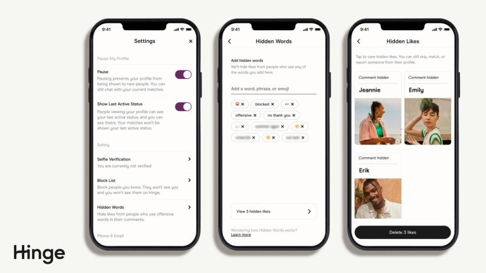Hinge releases new safety feature, Hidden-Words, that gives daters the ability to filter the words, phrases and emojis in their incoming Likes with Comments.