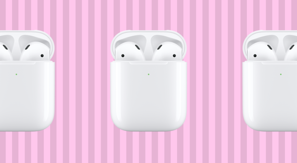 Apple AirPods on a pink background